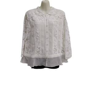Coldwater Creek Button Up Lined Lace Jacket, Cream, Sz M